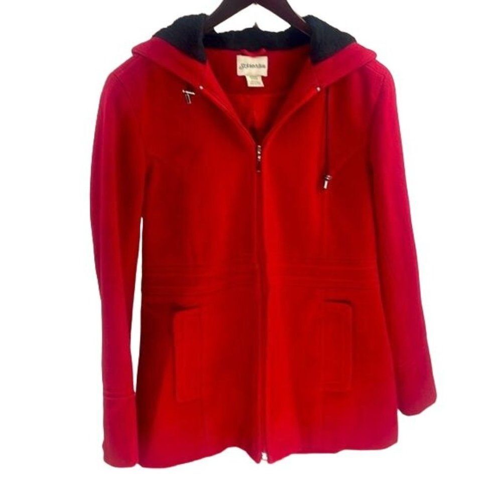 St. John's Bay Vintage Hooded Wool Peacoat, Medium.